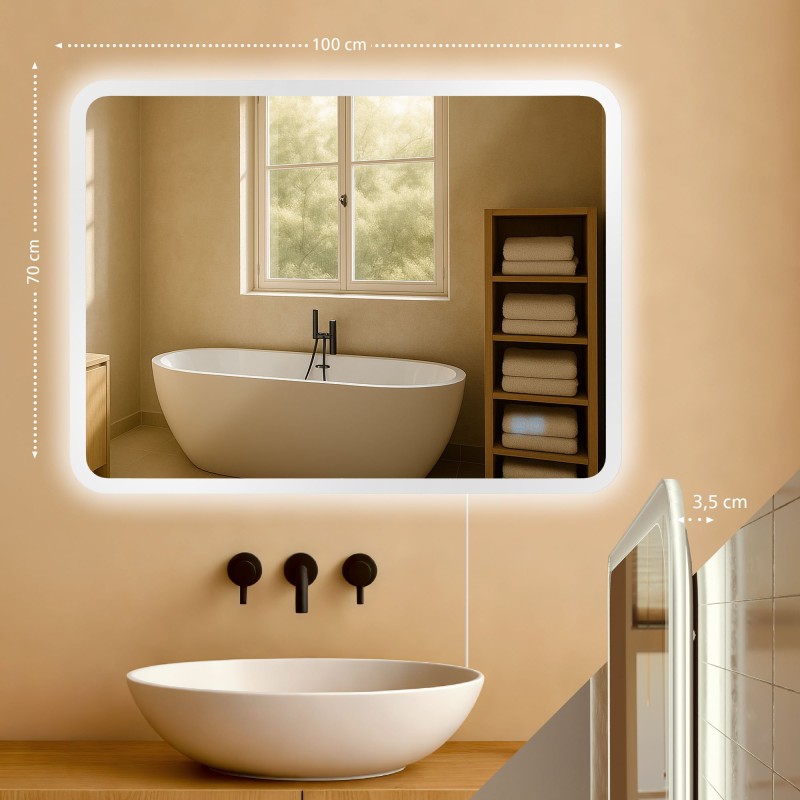 Espejo de baño Jericho 70x100 sin Bluetooth, cristal transparente