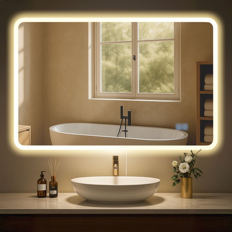 Espejo de baño Jericho 70x100 sin Bluetooth, cristal transparente