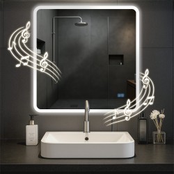 Espejo de baño Jericho de 80x80 con Bluetooth y cristal transparente