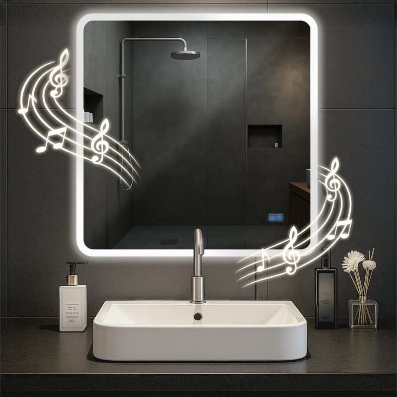 Espejo de baño Jericho de 80x80 con Bluetooth y cristal transparente