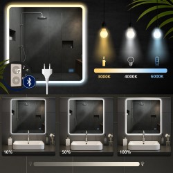 Espejo de baño Jericho de 80x80 con Bluetooth y cristal transparente