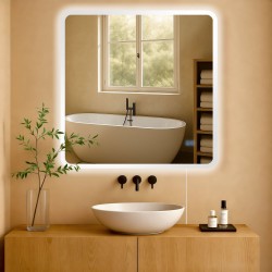 Espejo de baño Jericho 80x80 sin Bluetooth, cristal transparente