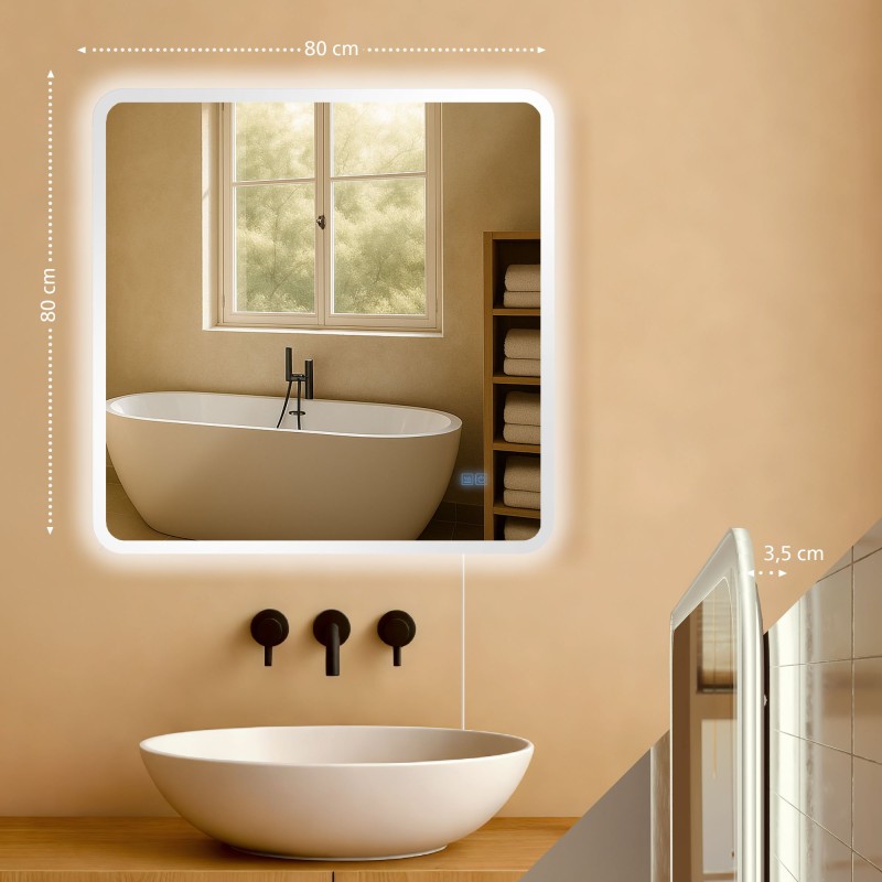 Espejo de baño Jericho 80x80 sin Bluetooth, cristal transparente