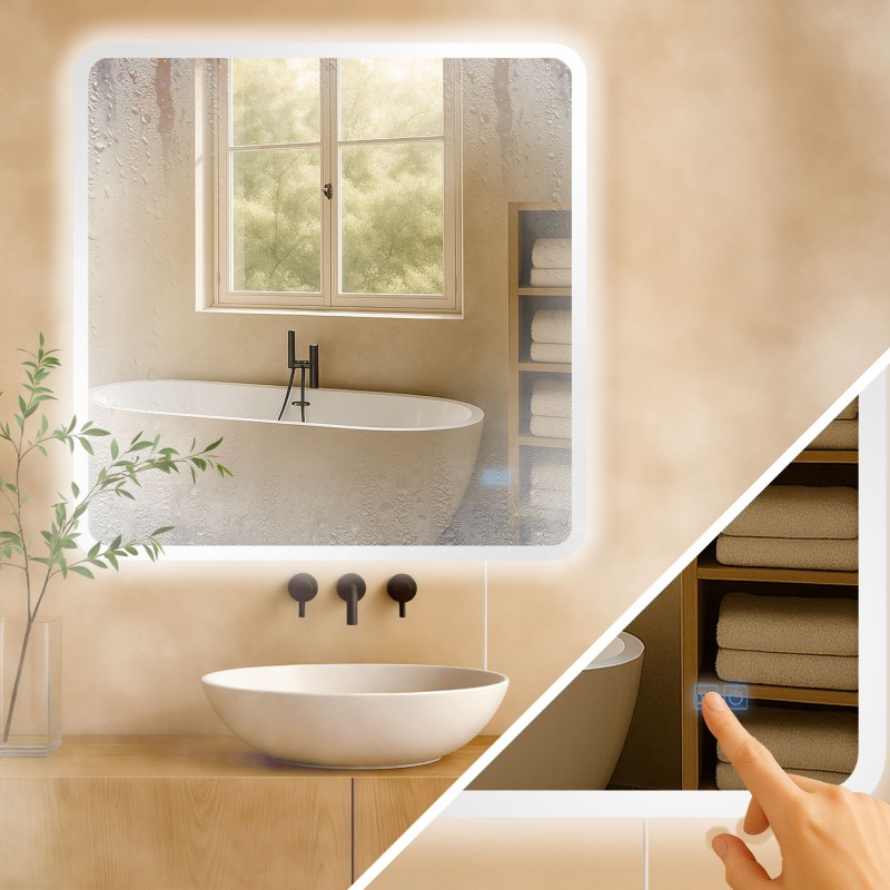 Espejo de baño Jericho 80x80 sin Bluetooth, cristal transparente