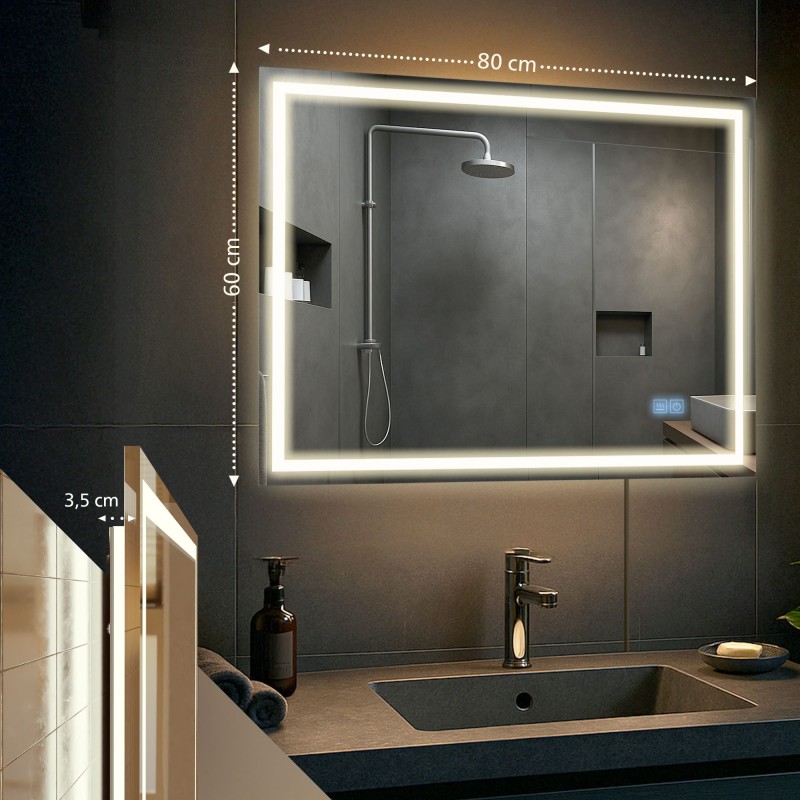 Espejo de baño Jaffrey de 60x80 cm con Bluetooth y cristal transparente