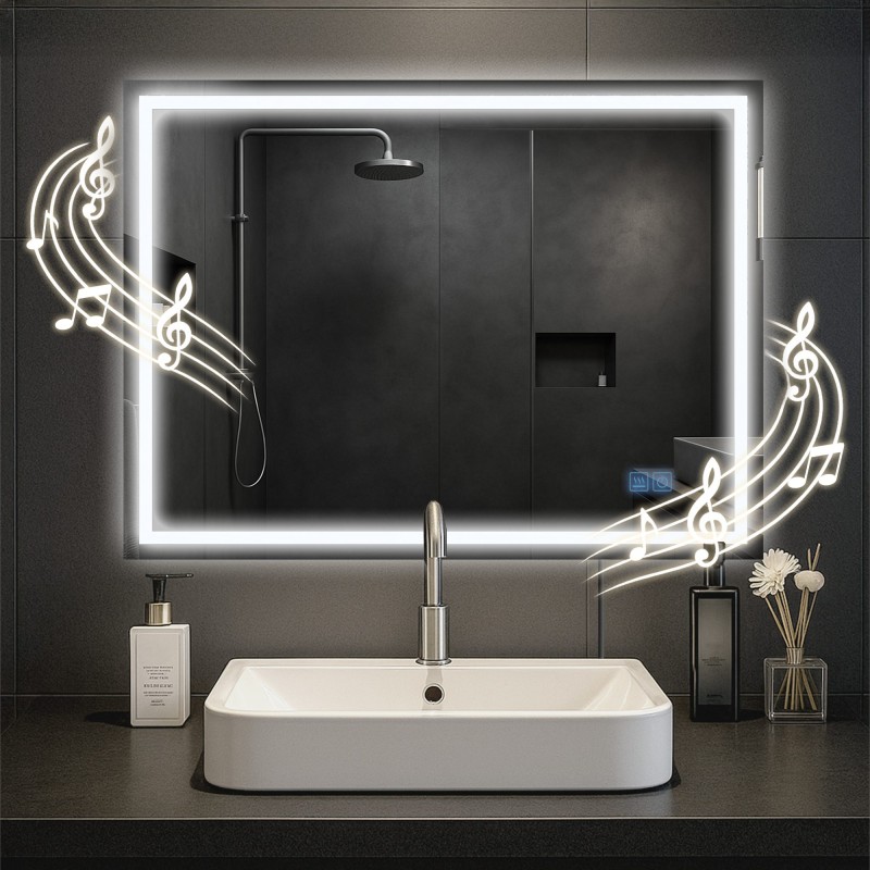 Espejo de baño Jaffrey de 60x80 cm con Bluetooth y cristal transparente