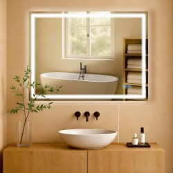 Espejo de baño Jaffrey de 60x80 cm sin Bluetooth, cristal transparente