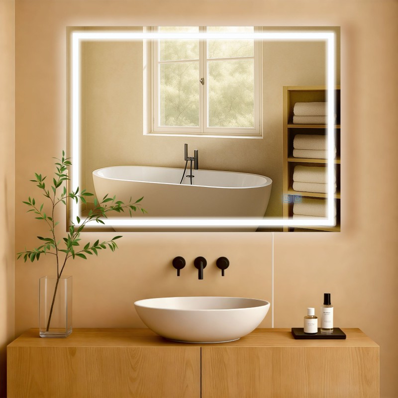 Espejo de baño Jaffrey de 60x80 cm sin Bluetooth, cristal transparente
