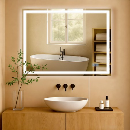 Espejo de baño Jaffrey de 60x80 cm sin Bluetooth, cristal transparente