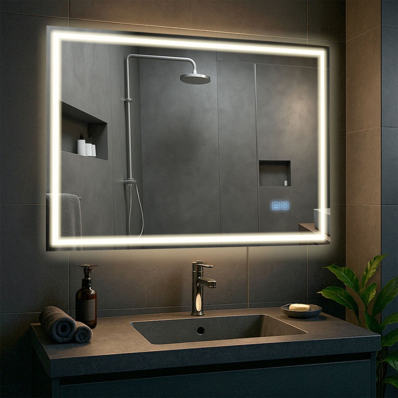 Espejo de baño Jaffrey de 70x100 con Bluetooth y cristal transparente
