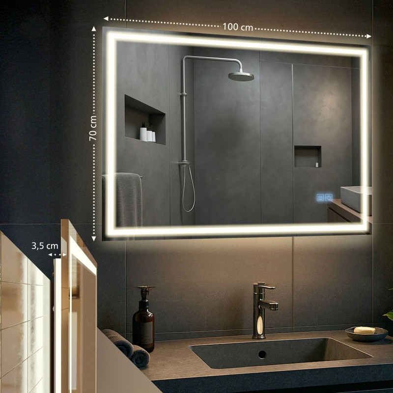 Espejo de baño Jaffrey de 70x100 con Bluetooth y cristal transparente
