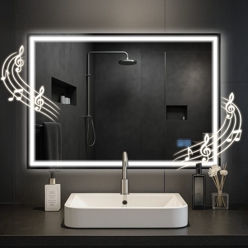 Espejo de baño Jaffrey de 70x100 con Bluetooth y cristal transparente