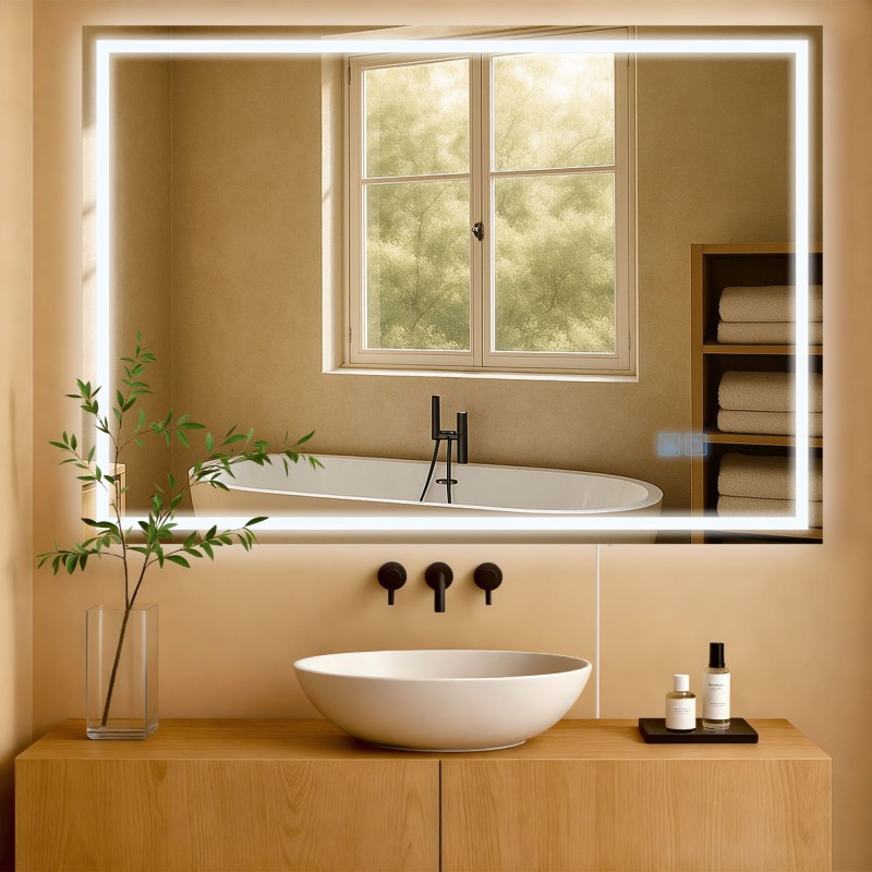 Espejo de baño Jaffrey de 70x100 sin Bluetooth, cristal transparente
