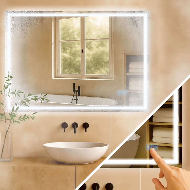 Espejo de baño Jaffrey de 70x100 sin Bluetooth, cristal transparente