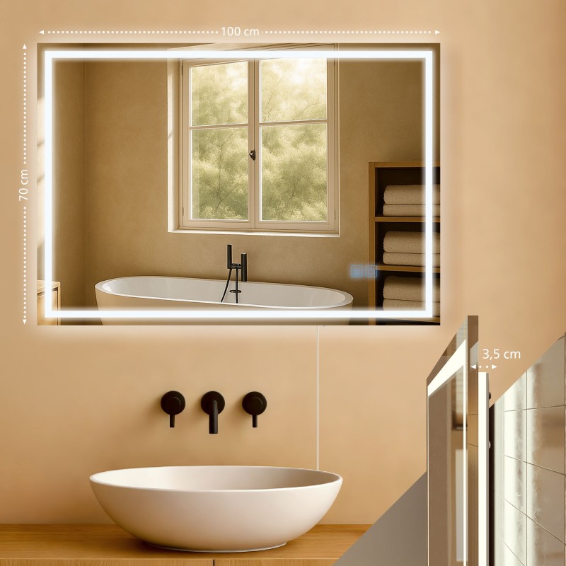 Espejo de baño Jaffrey de 70x100 sin Bluetooth, cristal transparente