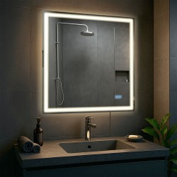 Espejo de baño Jaffrey de 80x80 cm con Bluetooth y cristal transparente
