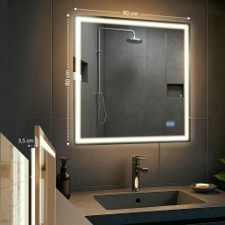 Espejo de baño Jaffrey de 80x80 cm con Bluetooth y cristal transparente