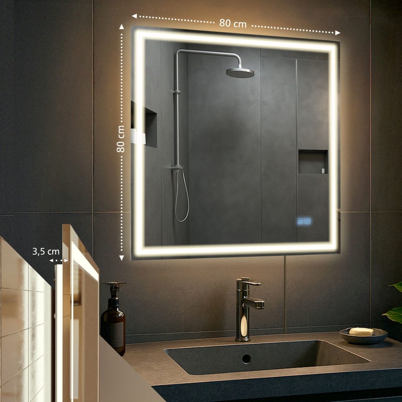 Espejo de baño Jaffrey de 80x80 cm con Bluetooth y cristal transparente