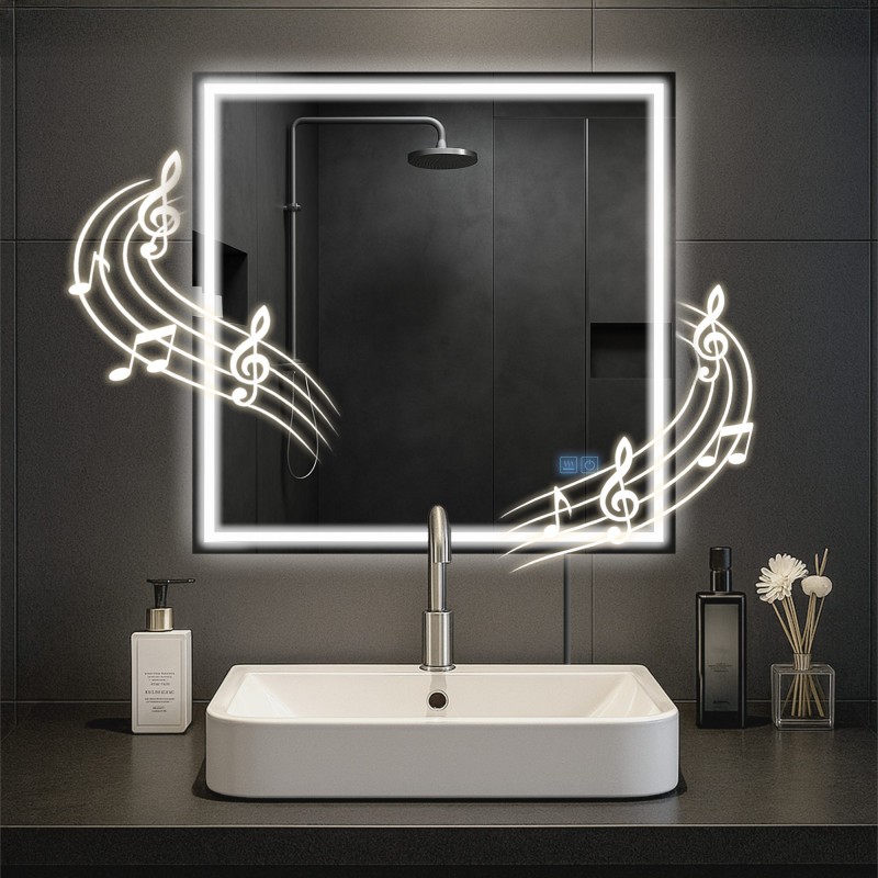 Espejo de baño Jaffrey de 80x80 cm con Bluetooth y cristal transparente