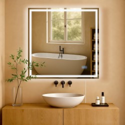 Espejo de baño Jaffrey de 80x80 cm sin Bluetooth, cristal transparente