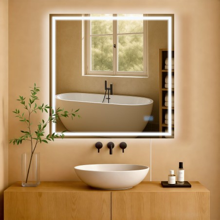 Espejo de baño Jaffrey de 80x80 cm sin Bluetooth, cristal transparente