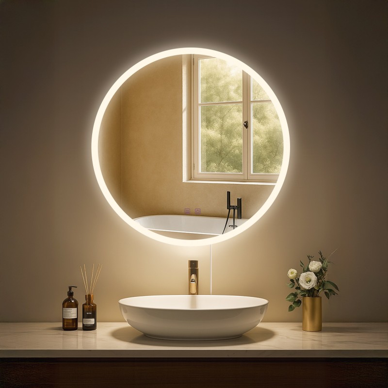 Espejo de baño Laconia 60 con Bluetooth, cristal transparente