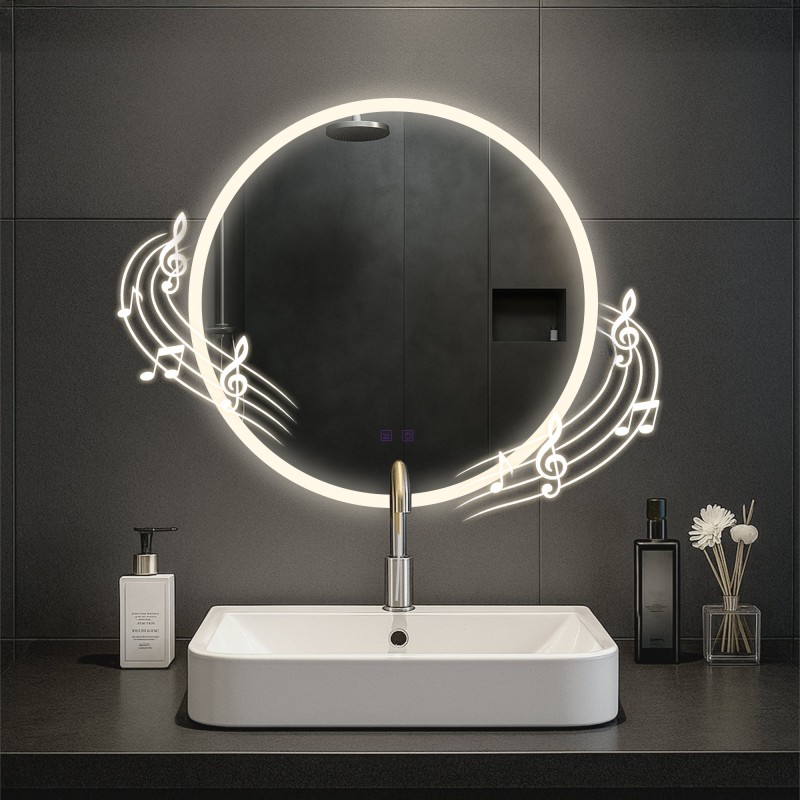 Espejo de baño Laconia 60 con Bluetooth, cristal transparente