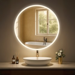 Espejo de baño Laconia 70 con Bluetooth, cristal transparente