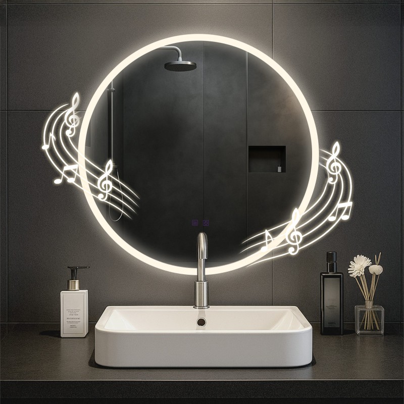 Espejo de baño Laconia 70 con Bluetooth, cristal transparente