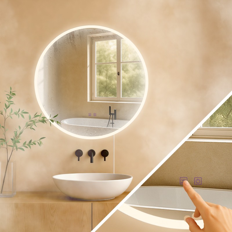 Espejo de baño Laconia 70 sin Bluetooth, cristal transparente