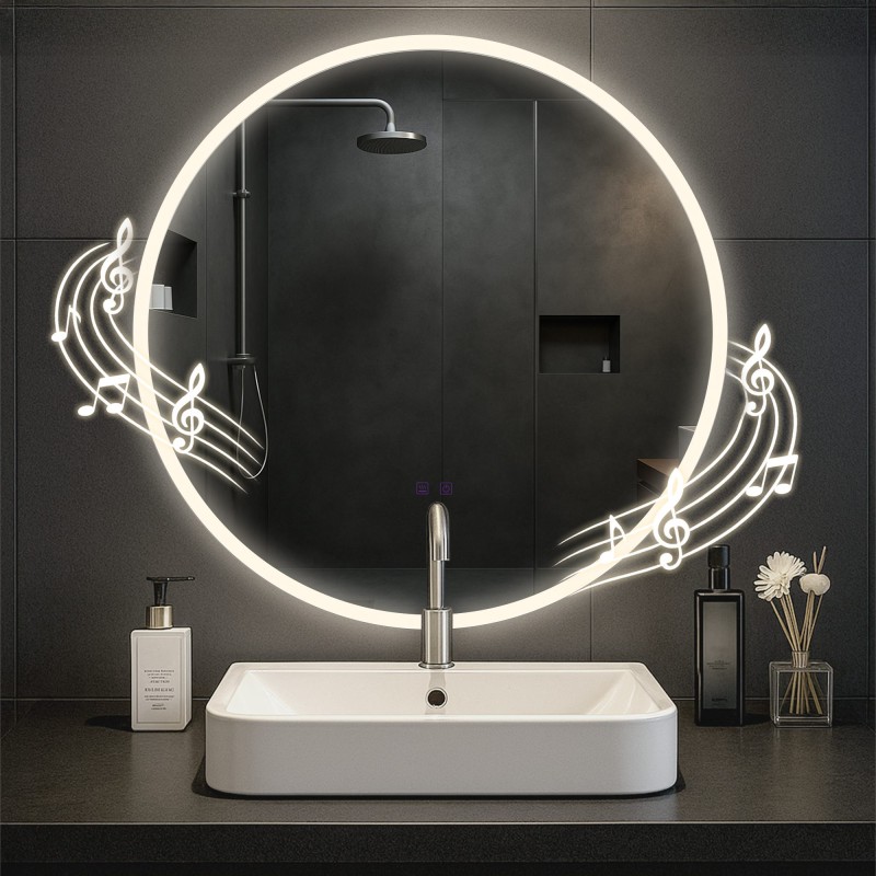 Espejo de baño Laconia 80 con Bluetooth, cristal transparente