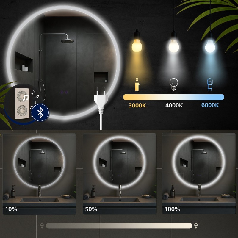 Espejo de baño Laconia 80 con Bluetooth, cristal transparente