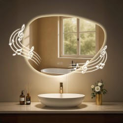 Espejo de baño Almafie de 65x75 cm con Bluetooth y cristal transparente