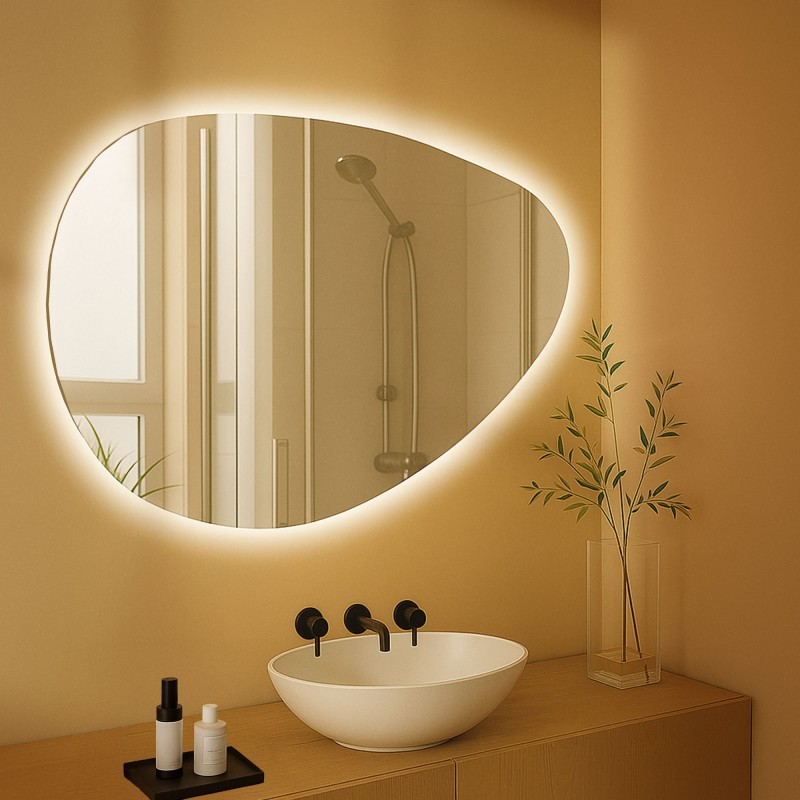 Espejo de baño Almafie 65x75 sin Bluetooth en cristal transparente