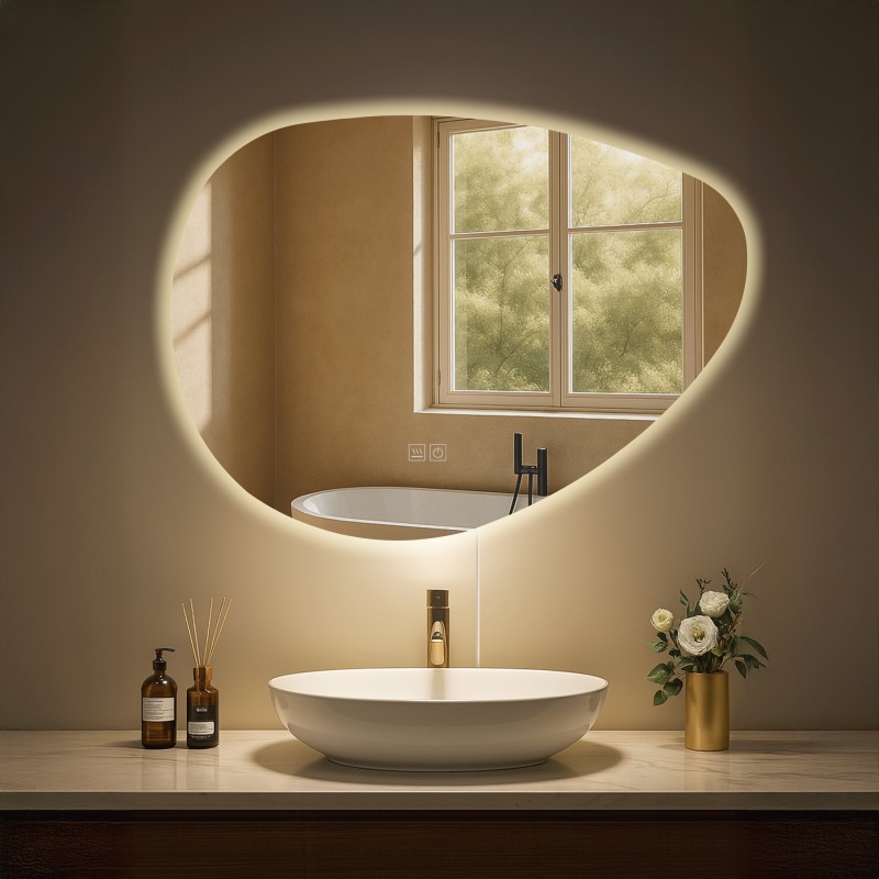 Espejo de baño Almafie 65x75 sin Bluetooth en cristal transparente