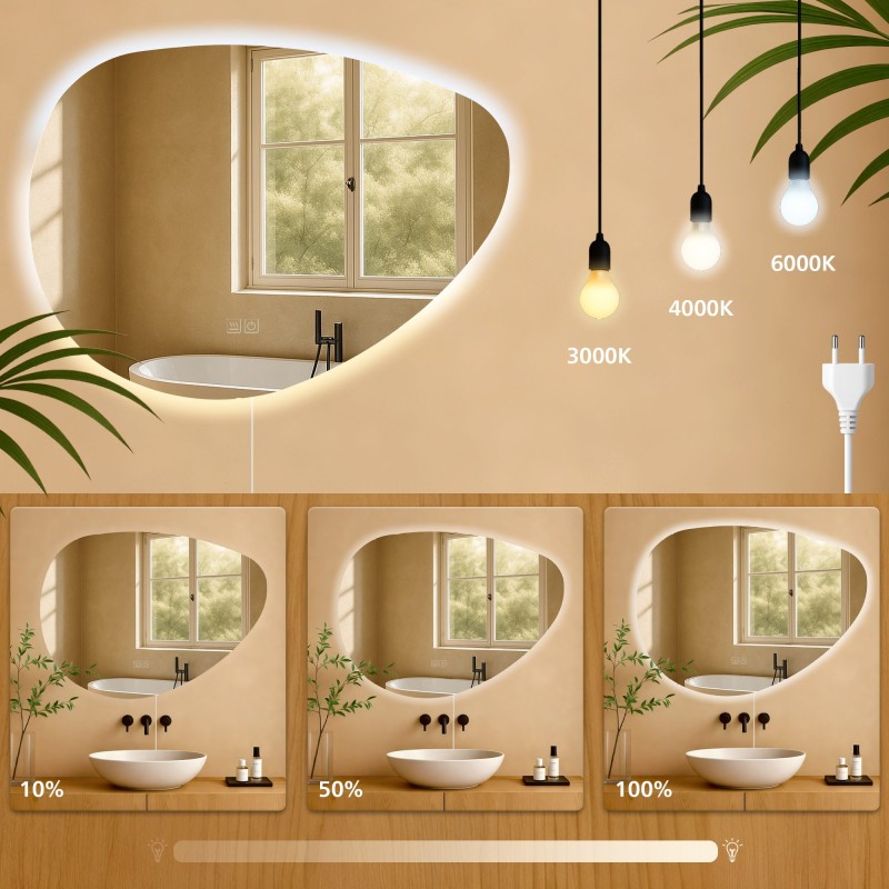 Espejo de baño Almafie 65x75 sin Bluetooth en cristal transparente