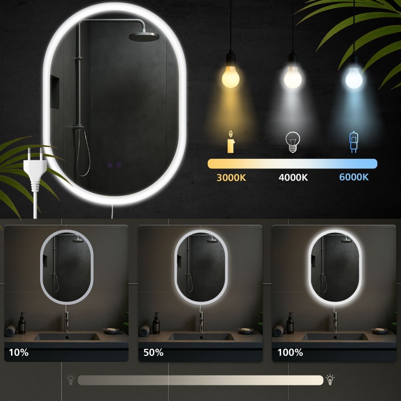 Espejo de baño Karishma 70x50 sin Bluetooth en cristal transparente