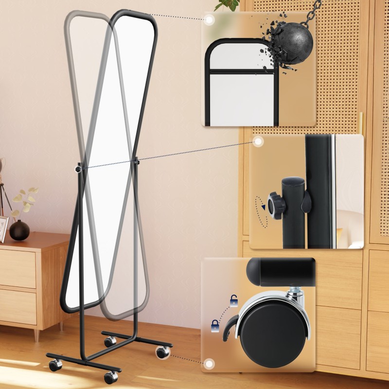 Espejo de pie cuadrado negro Medusa