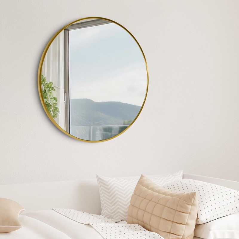 Espejo de pared Elsie L, acabado dorado brillante