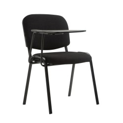 Sillón Ken con mesa plegable, tapizado en tela negra.