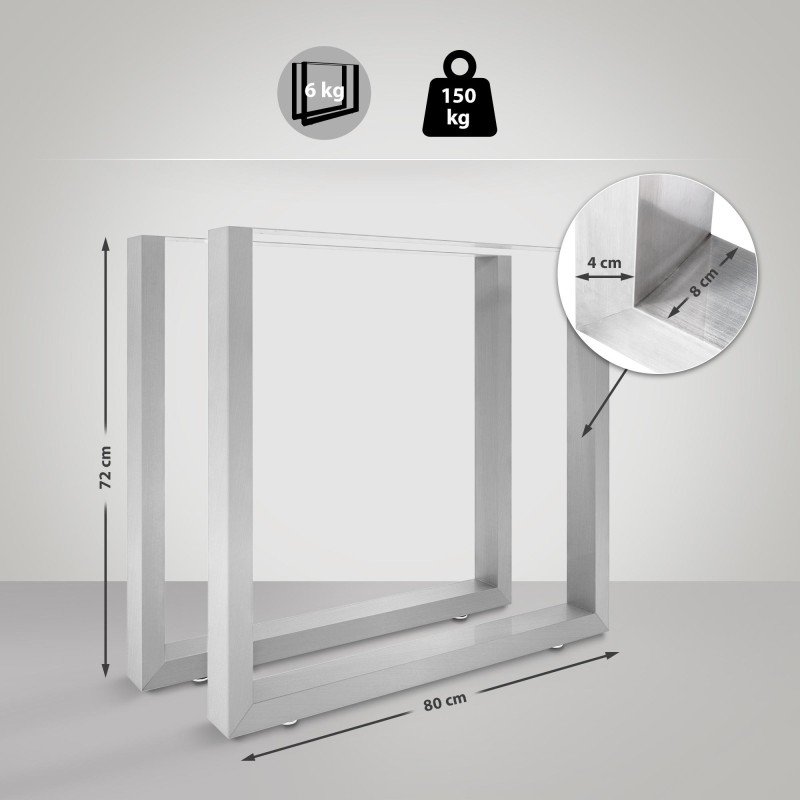 2 patas de mesa Velden, 80 cm, acero inoxidable