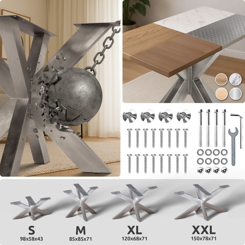 Patas de mesa Duncan, 85 x 85 x 71 cm, acero inoxidable