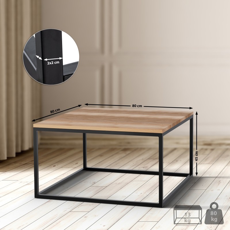 Mesa de centro Manteo, 80x80x45 cm, roble