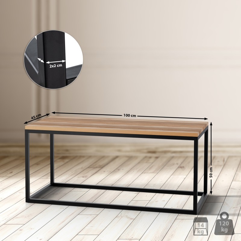 Mesa de centro Manteo de roble, 100x45x50 cm