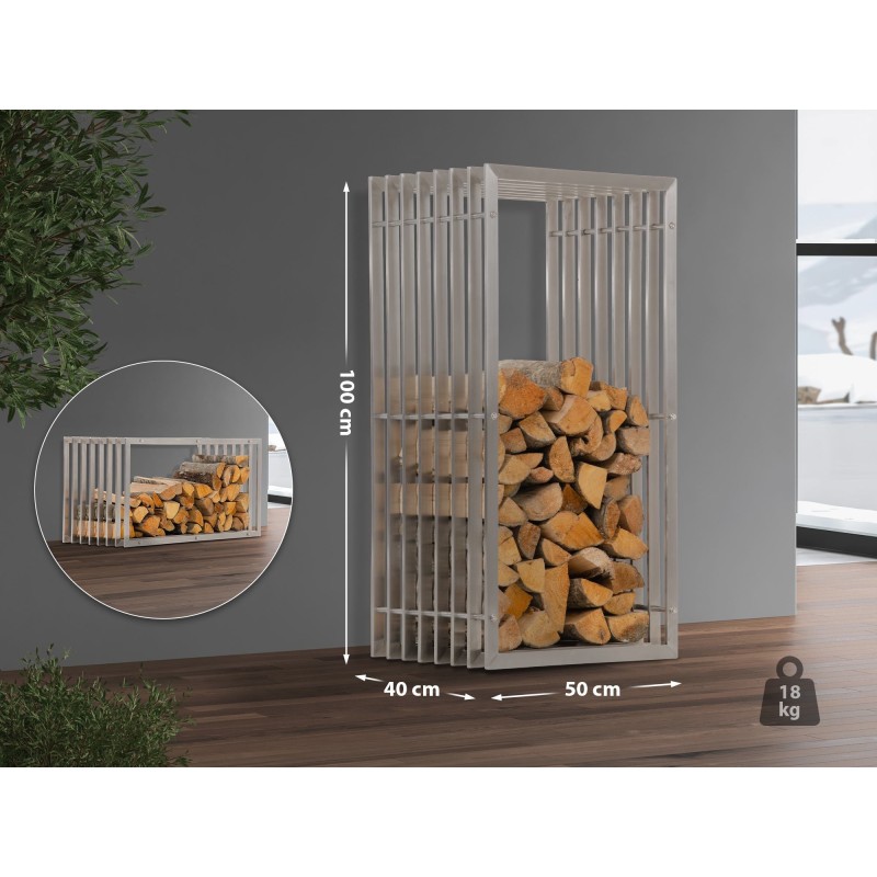 Estante para leña Irving de acero inoxidable de 40x50x100