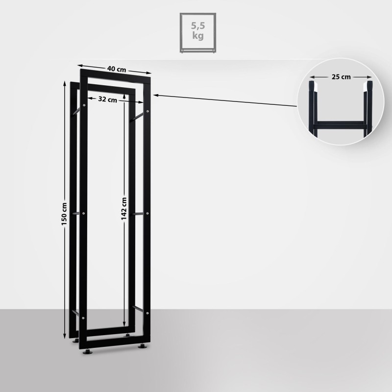 Soporte para leña Keri V2 25x40x150 negro