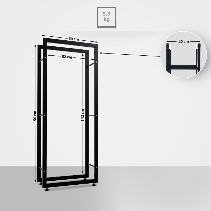 Soporte para leña Keri V2 25x60x150 negro