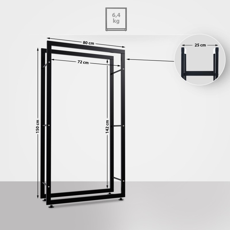 Soporte para leña Keri V2 25x80x150 negro