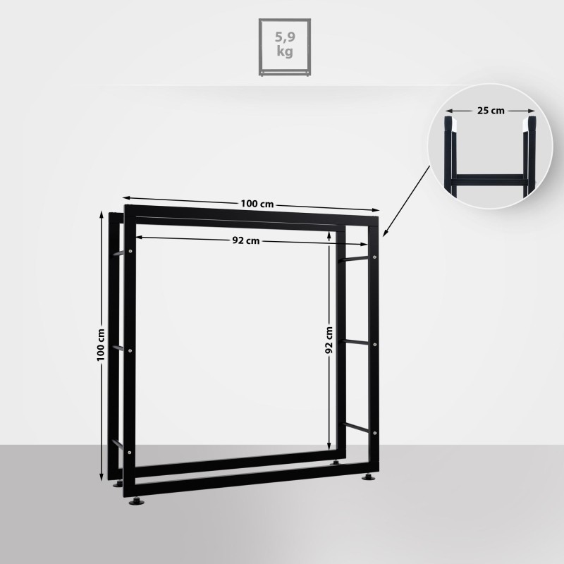 Soporte para leña Keri V2 25x100x100 negro