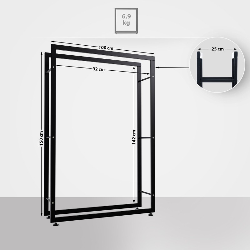 Soporte para leña Keri V2 25x100x150 negro